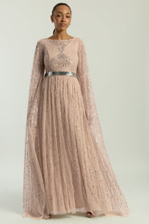 Morgan Gold Sequin Cape Sleeve Maxi Dress