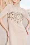 Paloma nude embellished maxi dress by Frock and Frill with sheer mesh cape and high neckline
