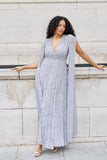 Simone embellished cape maxi dress in soft grey