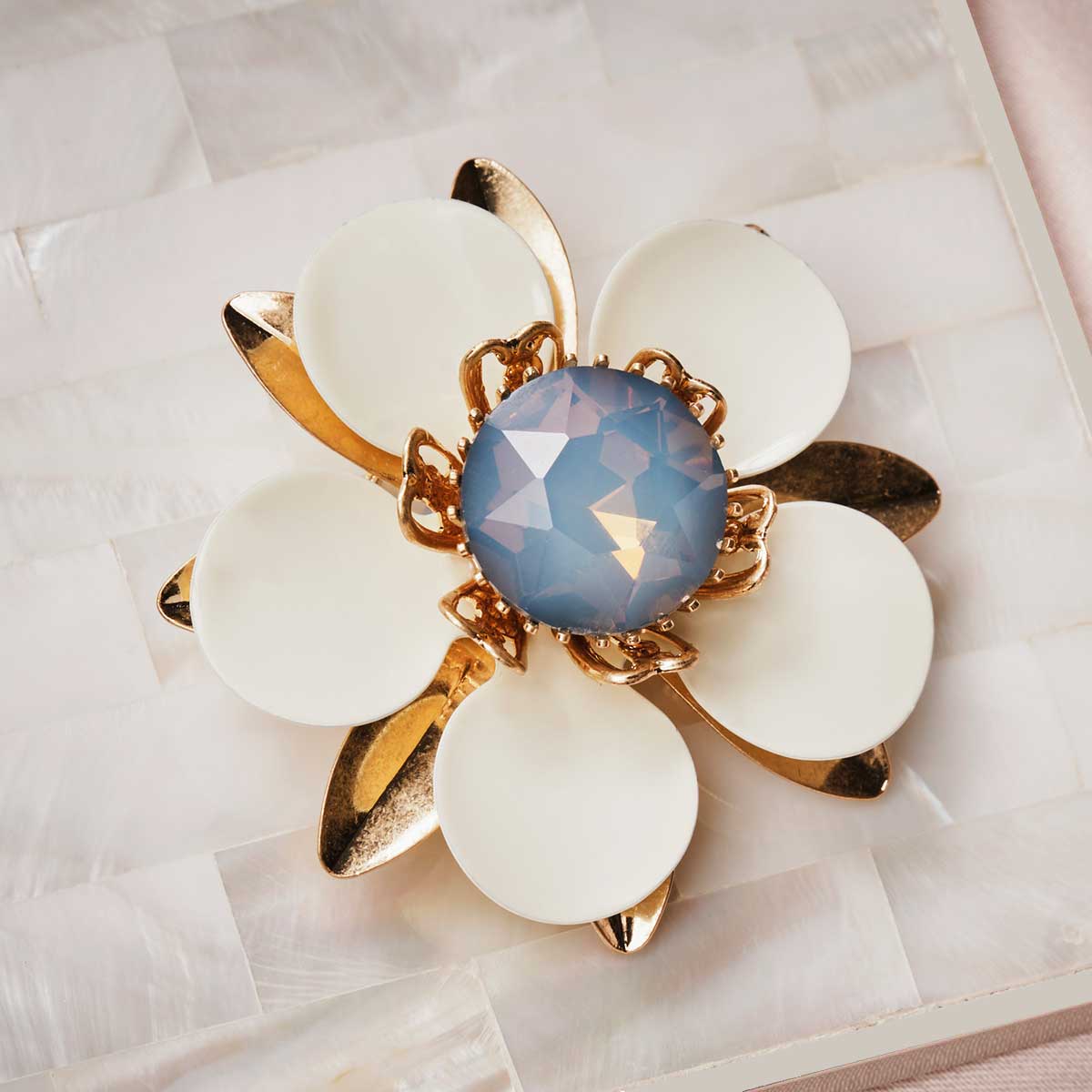 Grey Opal Flower Hair Clip