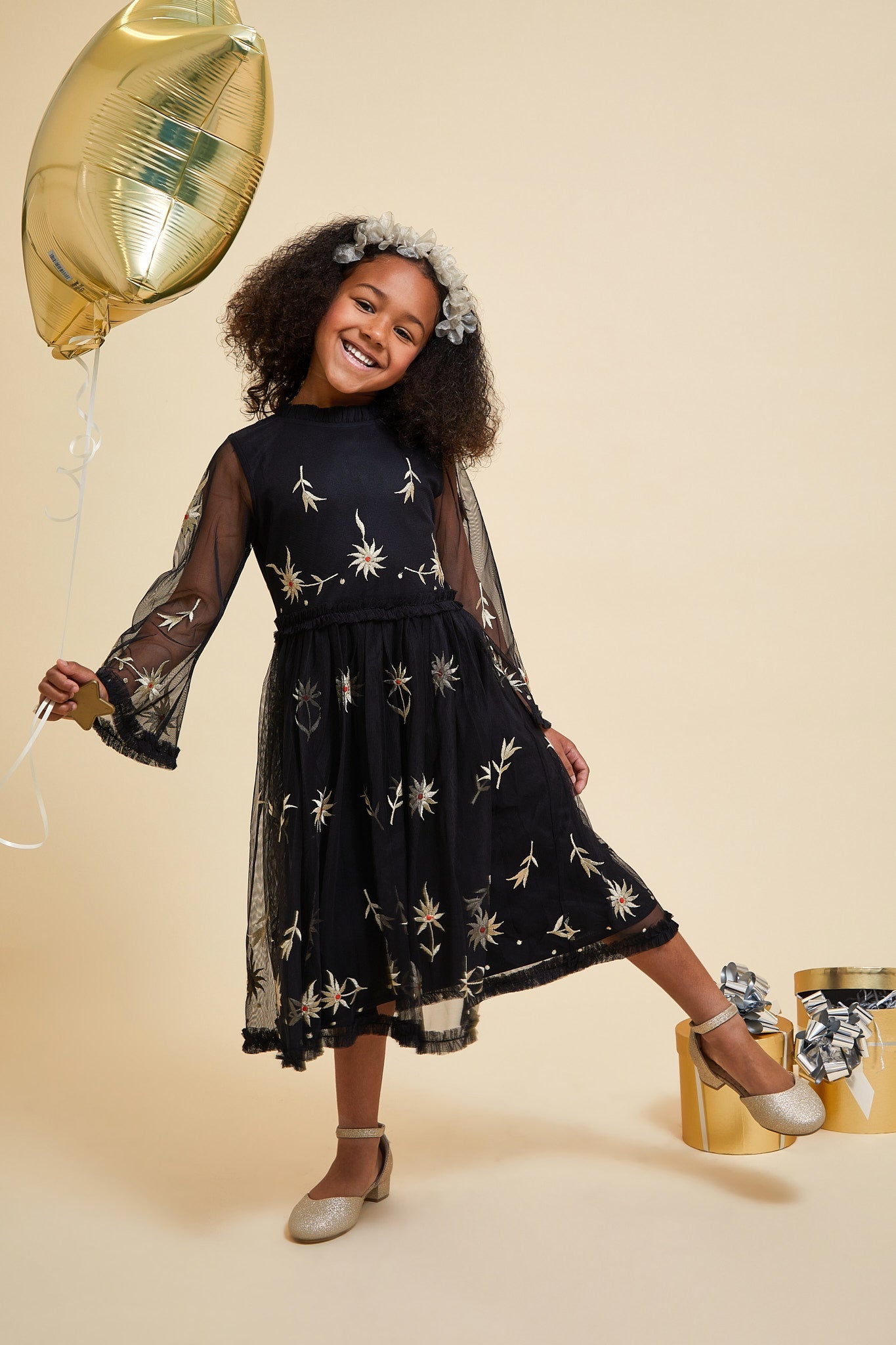 Ember Black Floral Embroidered Dress