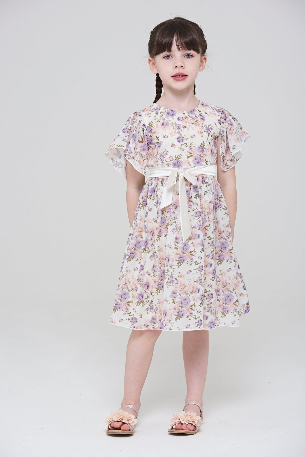 Cherie Floral Print Dress with Flutter Sleeves