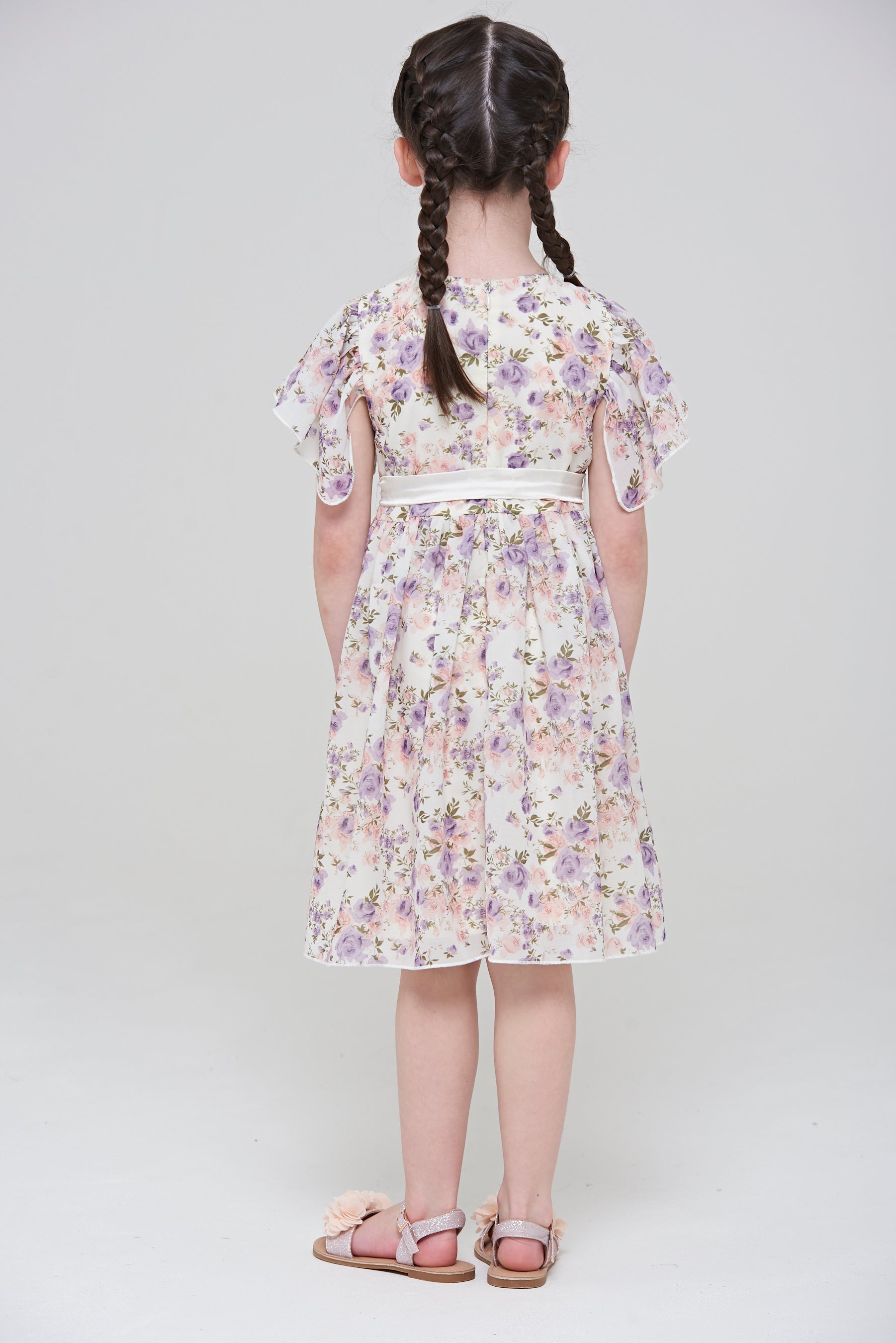 Cherie Floral Print Dress with Flutter Sleeves