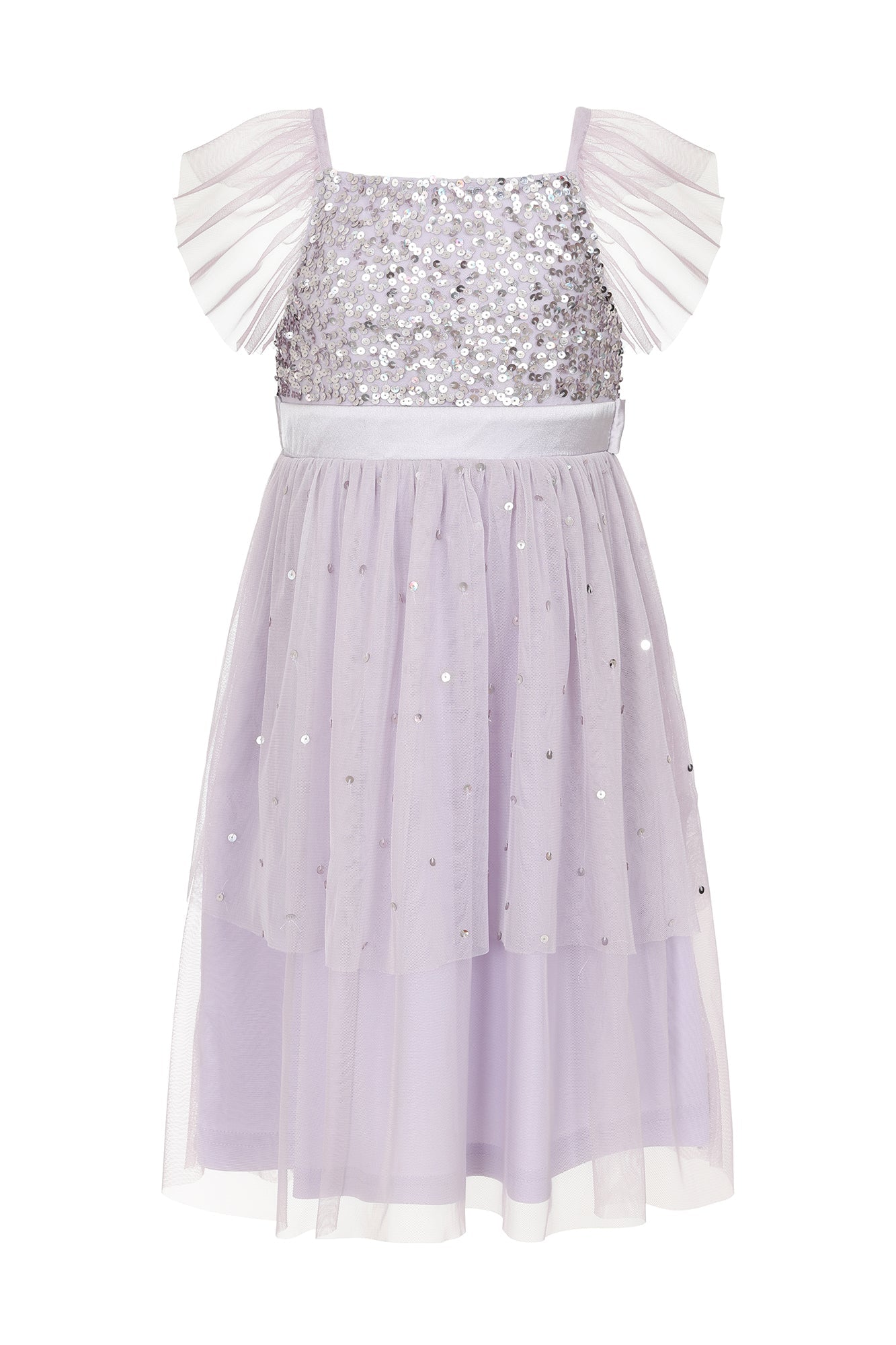 Honey Light Purple Sequin Ruffle Dress with Satin Bow