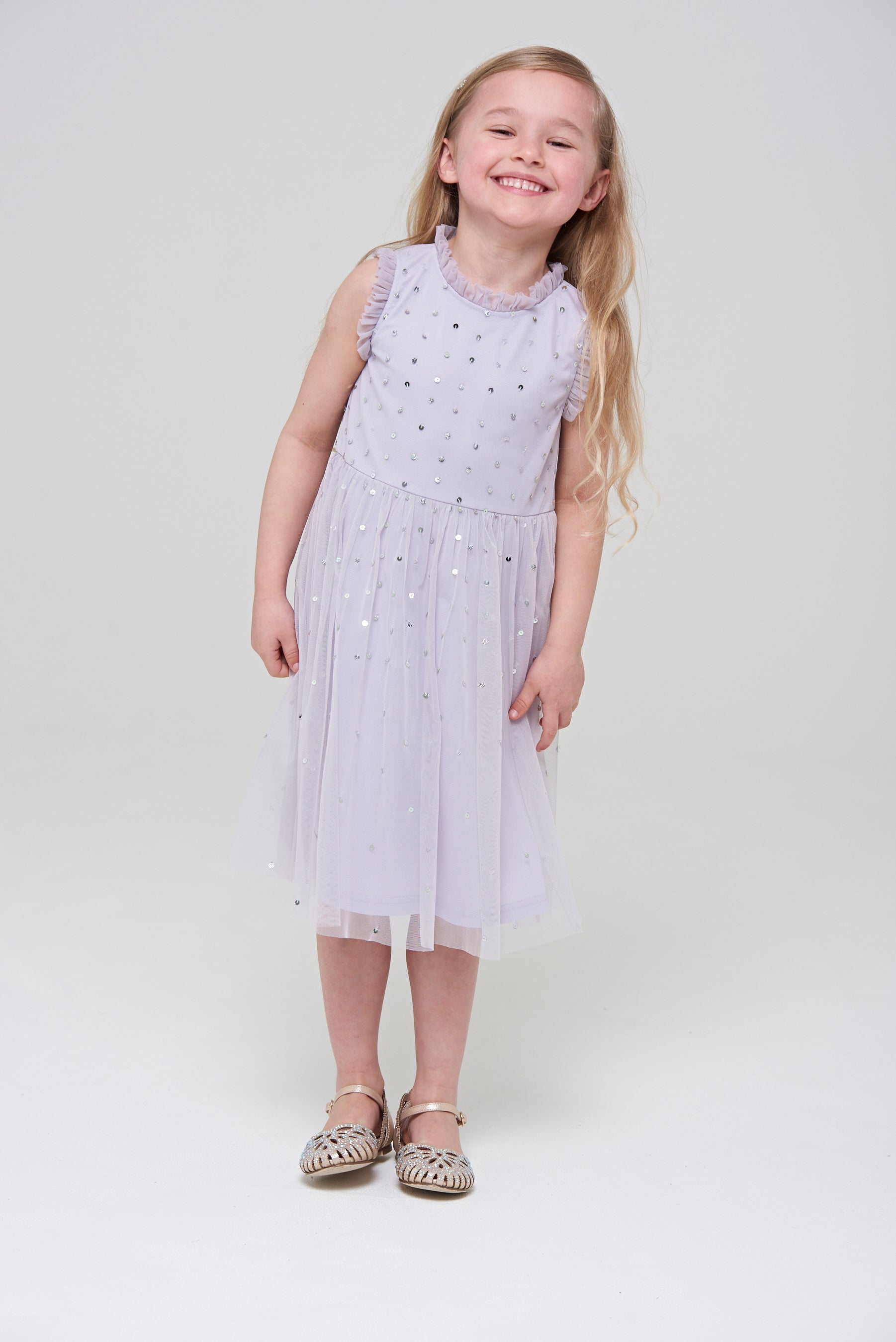 Alma Sequin Dress with Ruffle Trim