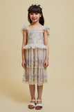 Myla Crystal Grey Floral Embroidered Dress with Tiered Skirt