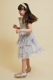 Myla Vapour Blue Floral Embroidered Dress with Tiered Skirt