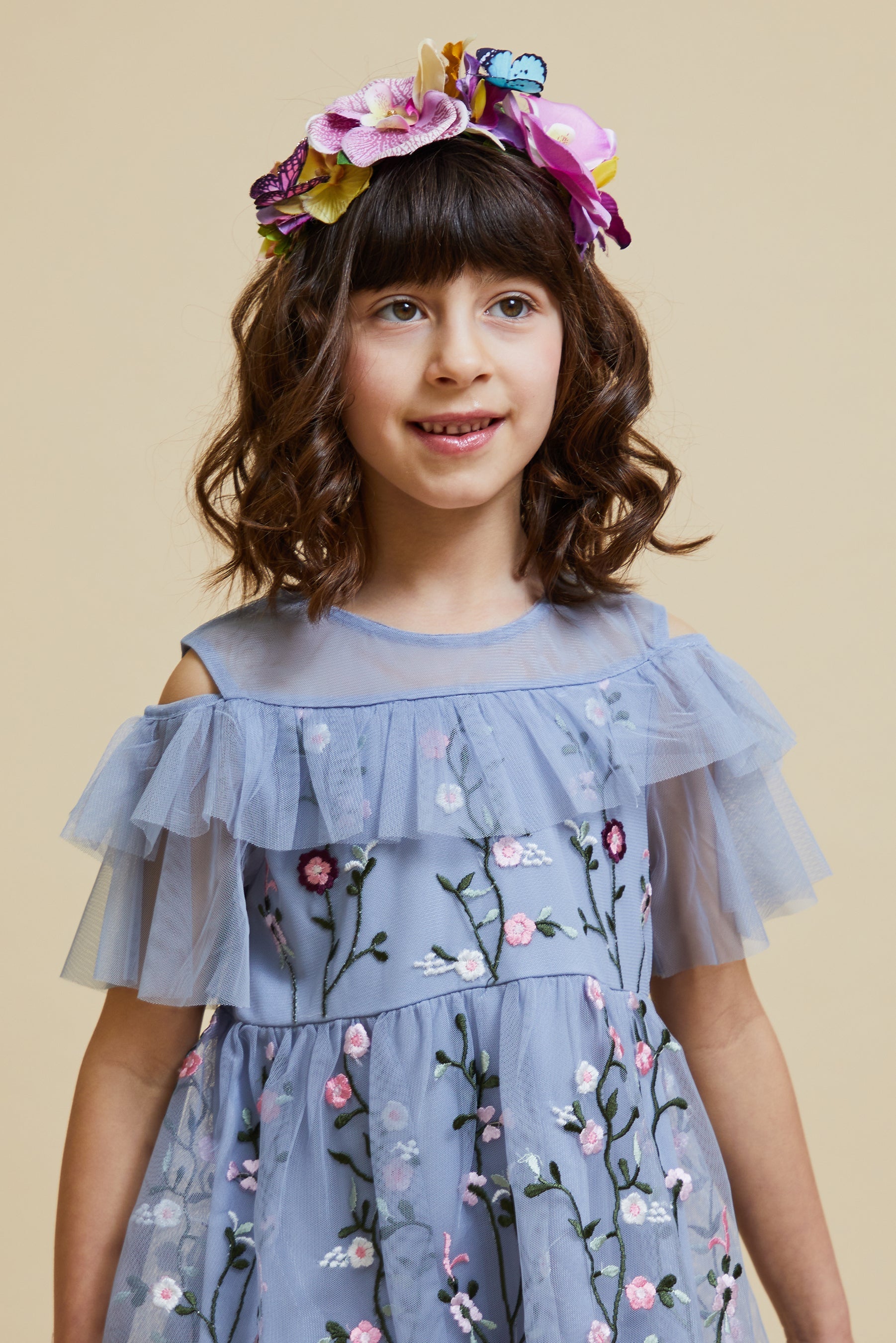 Arlette Blue Floral Embroidered Dress