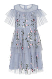 Arlette Blue Floral Embroidered Dress