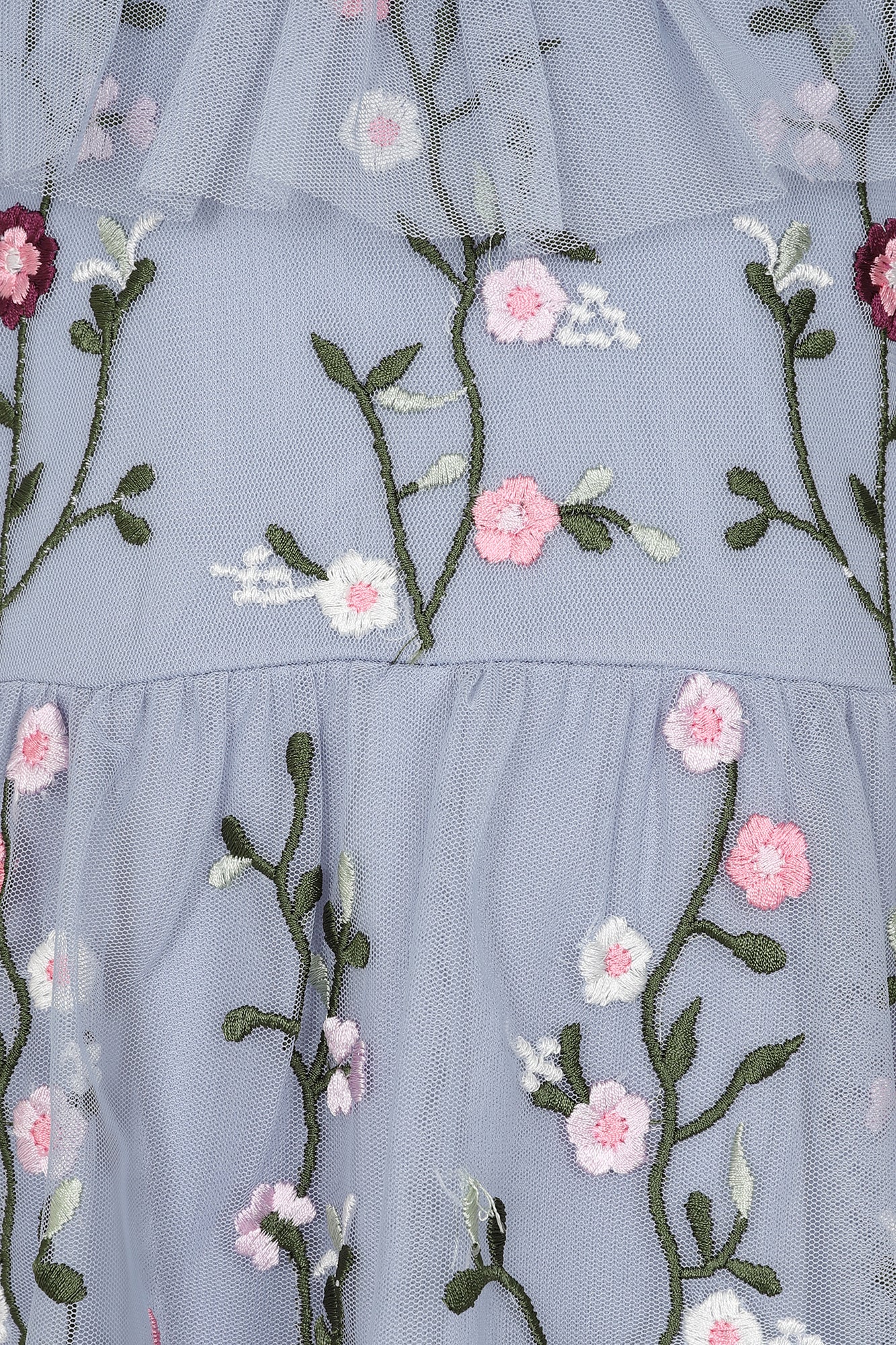 Arlette Blue Floral Embroidered Dress