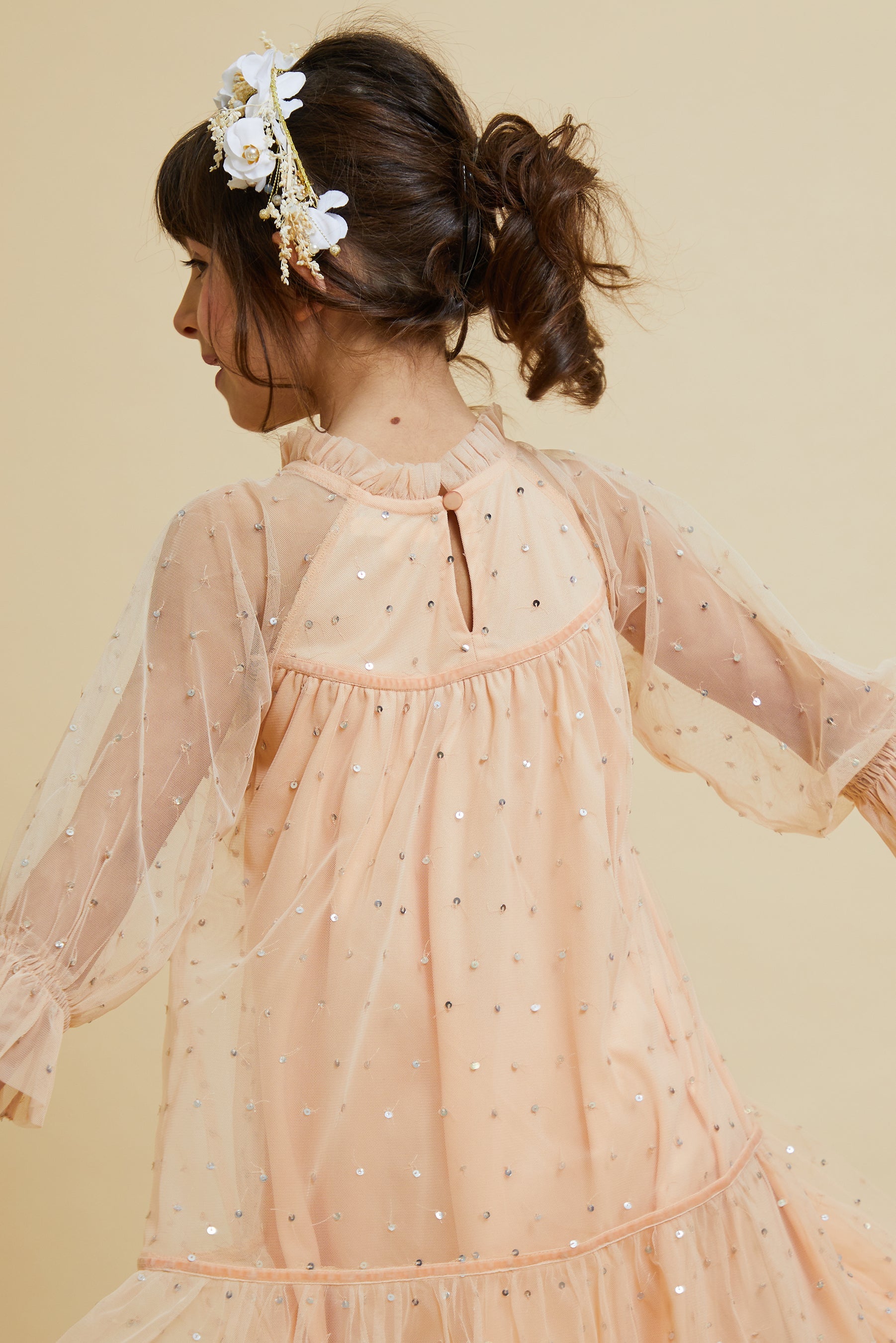 Minnie Almond Sequin Smock Dress