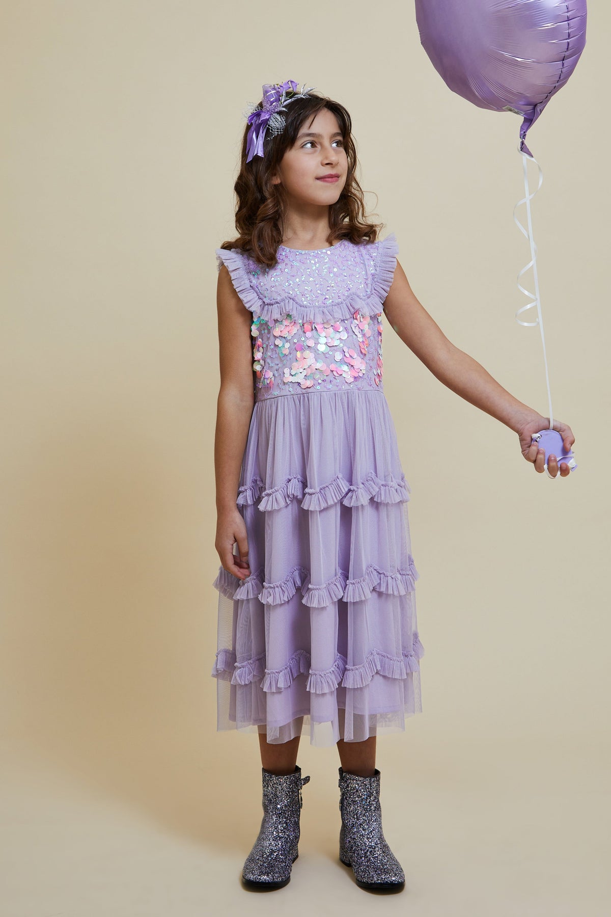 Isla Lilac Sequin Ruffled Dress