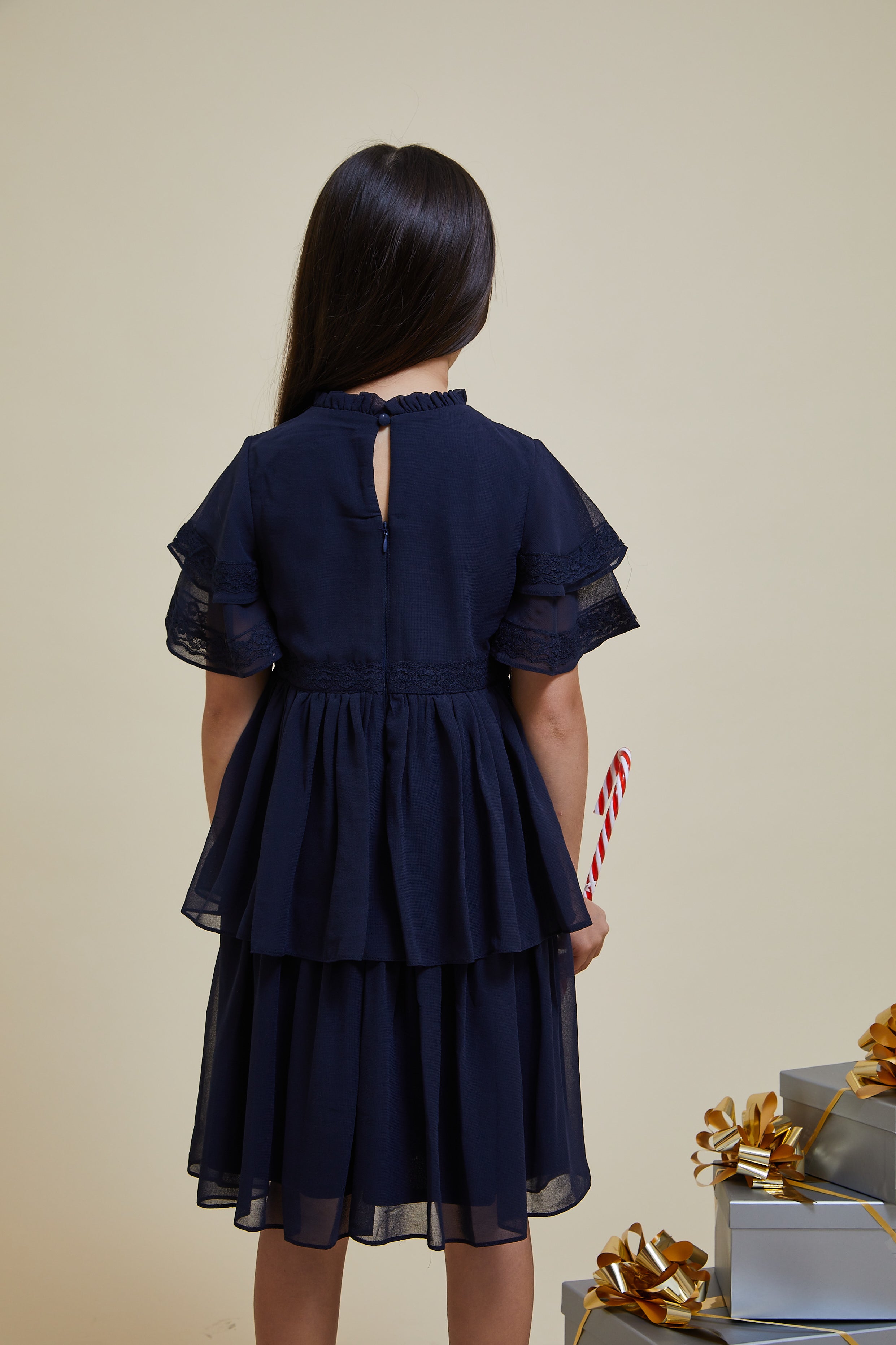 Alvie Navy Christmas Embroidered Dress