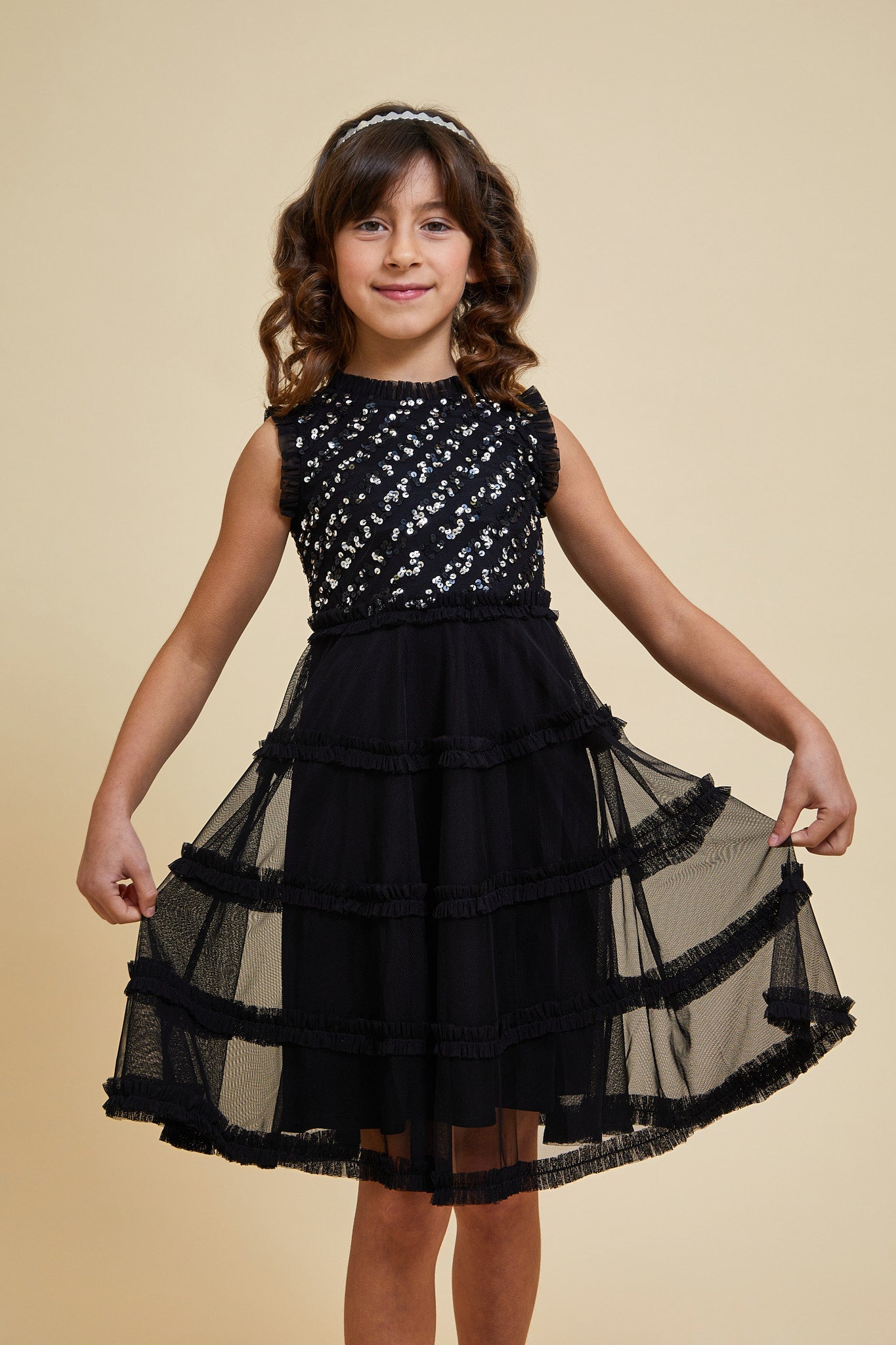 Aria Black Sequin Dress with Tiered Skirt