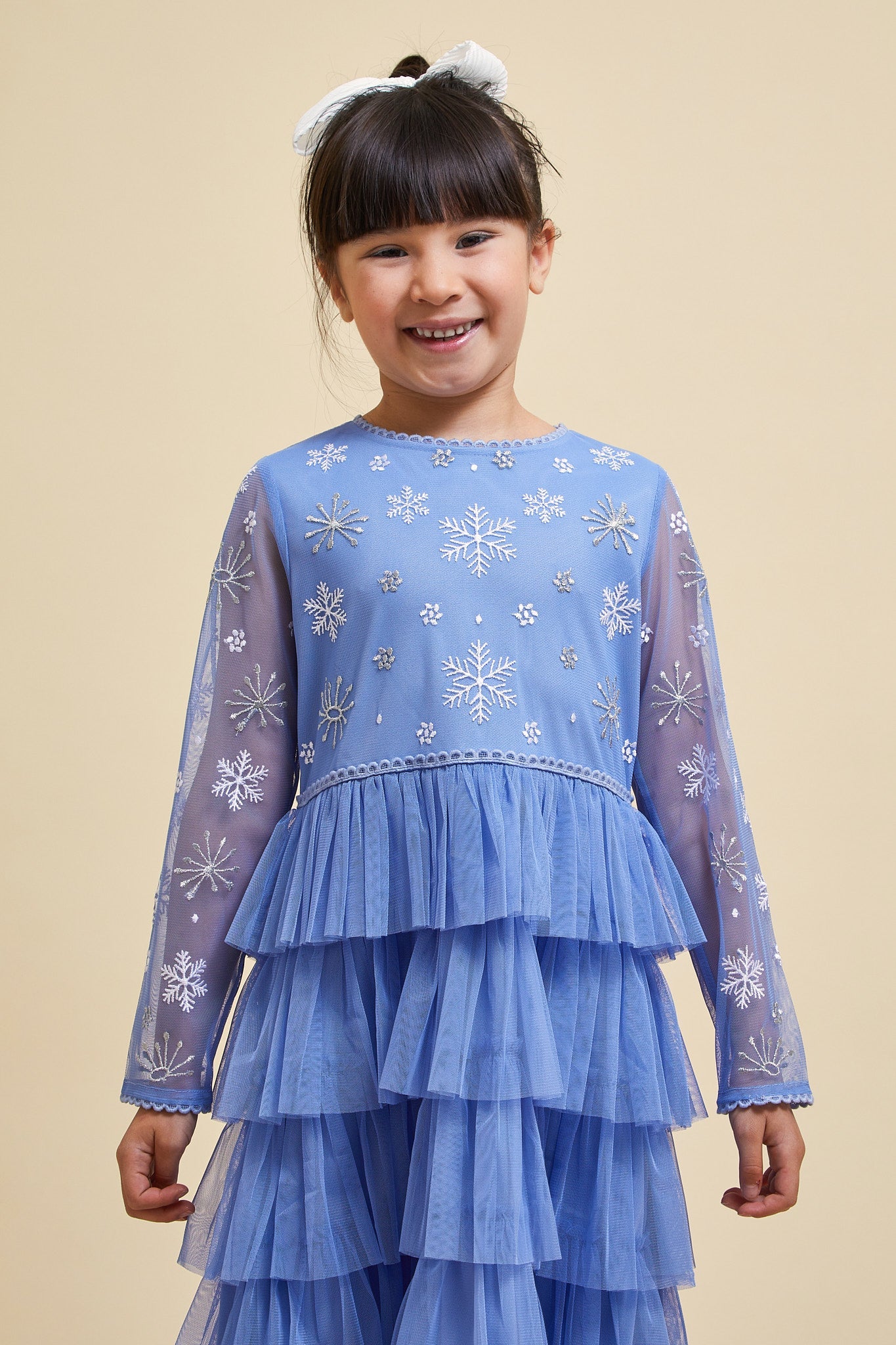 Eira Ice Blue Snowflake Embroidered Dress