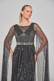 Ula Black Embellished Cape Sleeve Maxi Dress