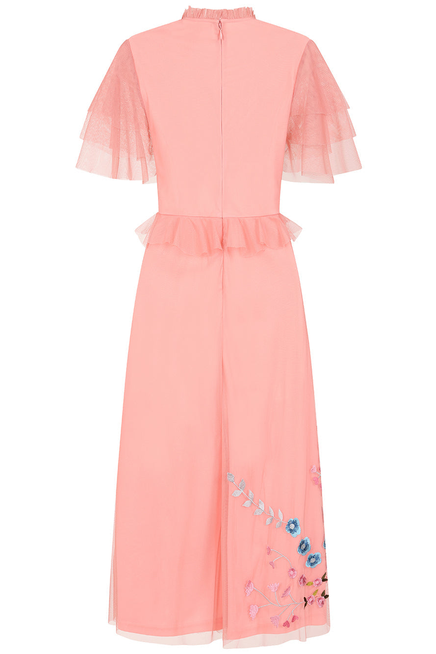 Adara Pink Floral Embroidered Midi Dress
