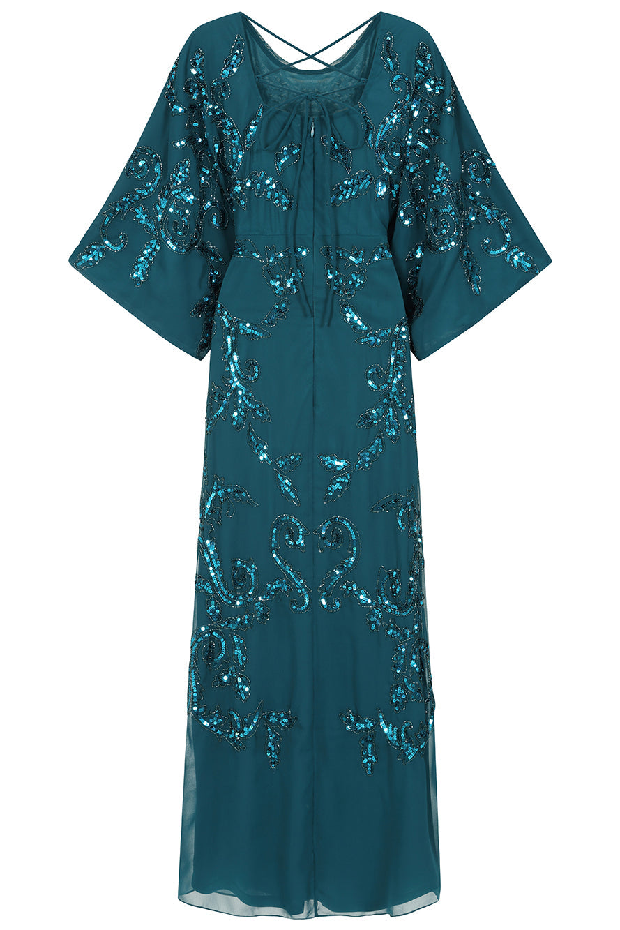 Adela Storm Green Embellished Maxi Dress