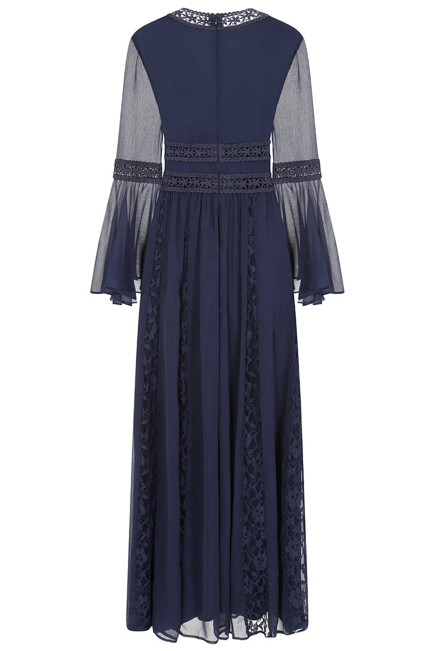 Aiden Navy Maxi Dress with Lace Panels