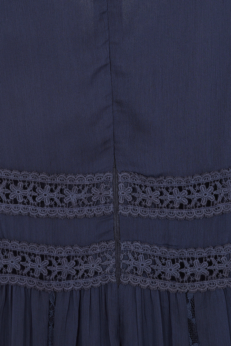 Aiden Navy Maxi Dress with Lace Panels