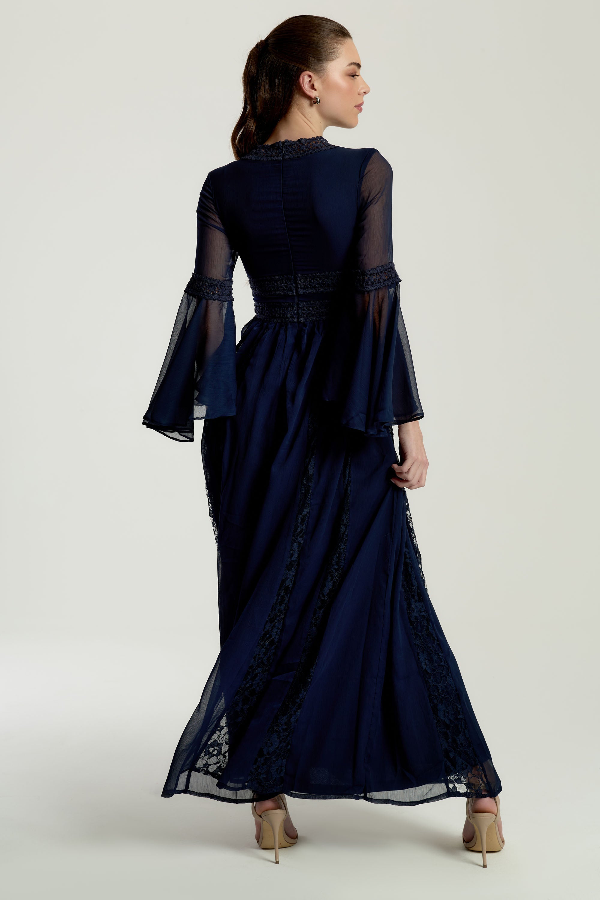 Aiden Navy Maxi Dress with Lace Panels