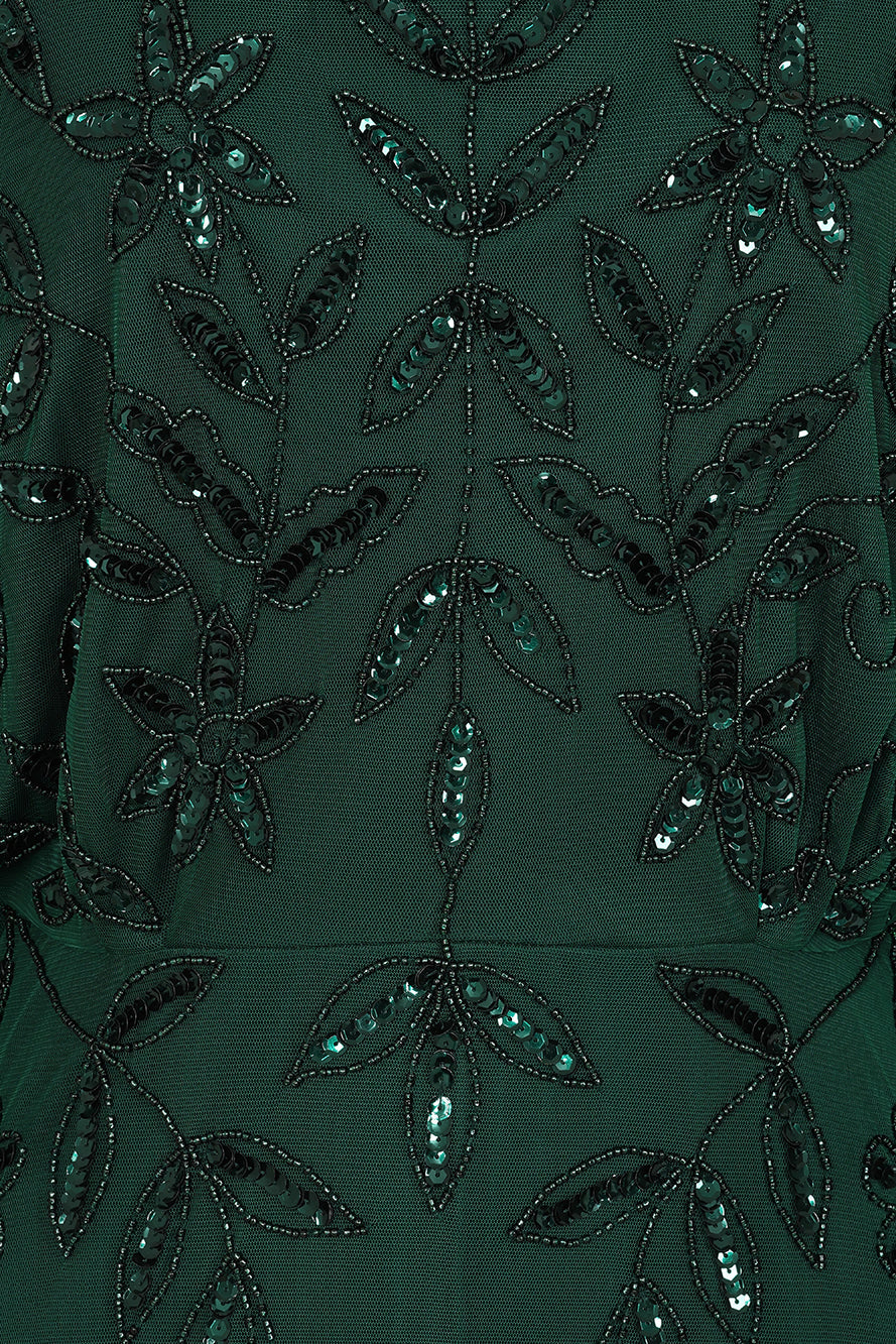 Aiya Rainforest Green Embellished Maxi Dress with Batwing Sleeves