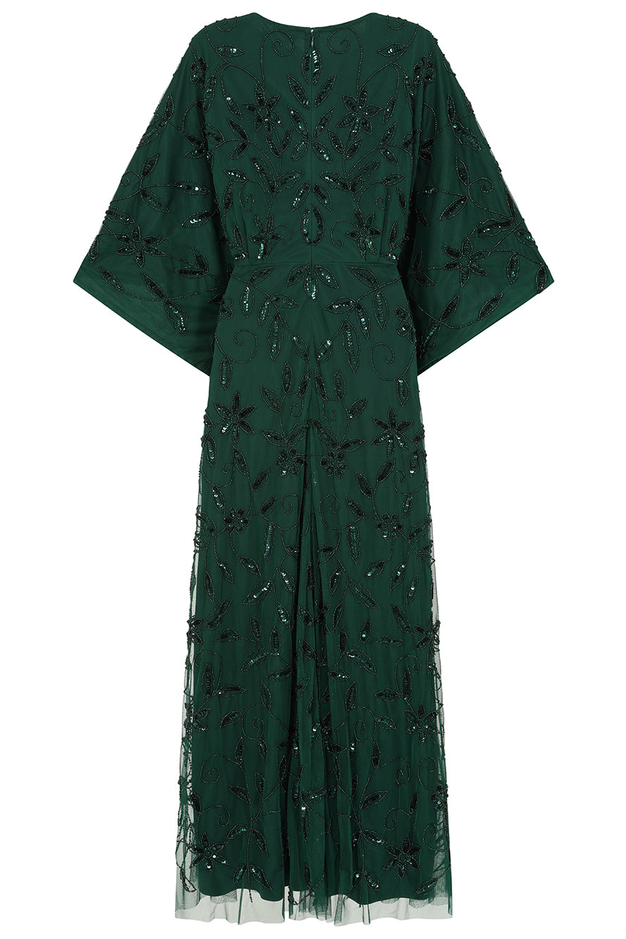 Aiya Rainforest Green Embellished Maxi Dress with Batwing Sleeves