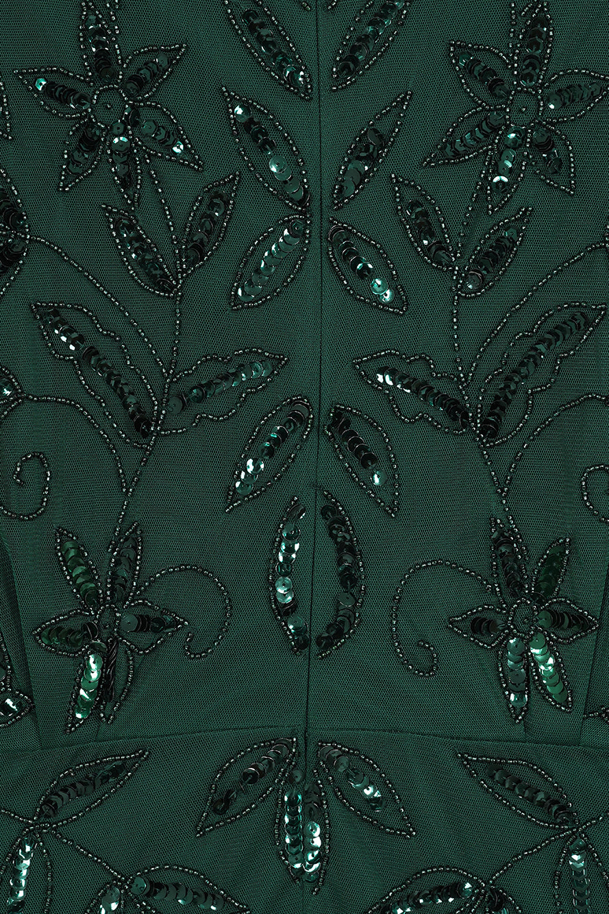 Aiya Rainforest Green Embellished Maxi Dress with Batwing Sleeves