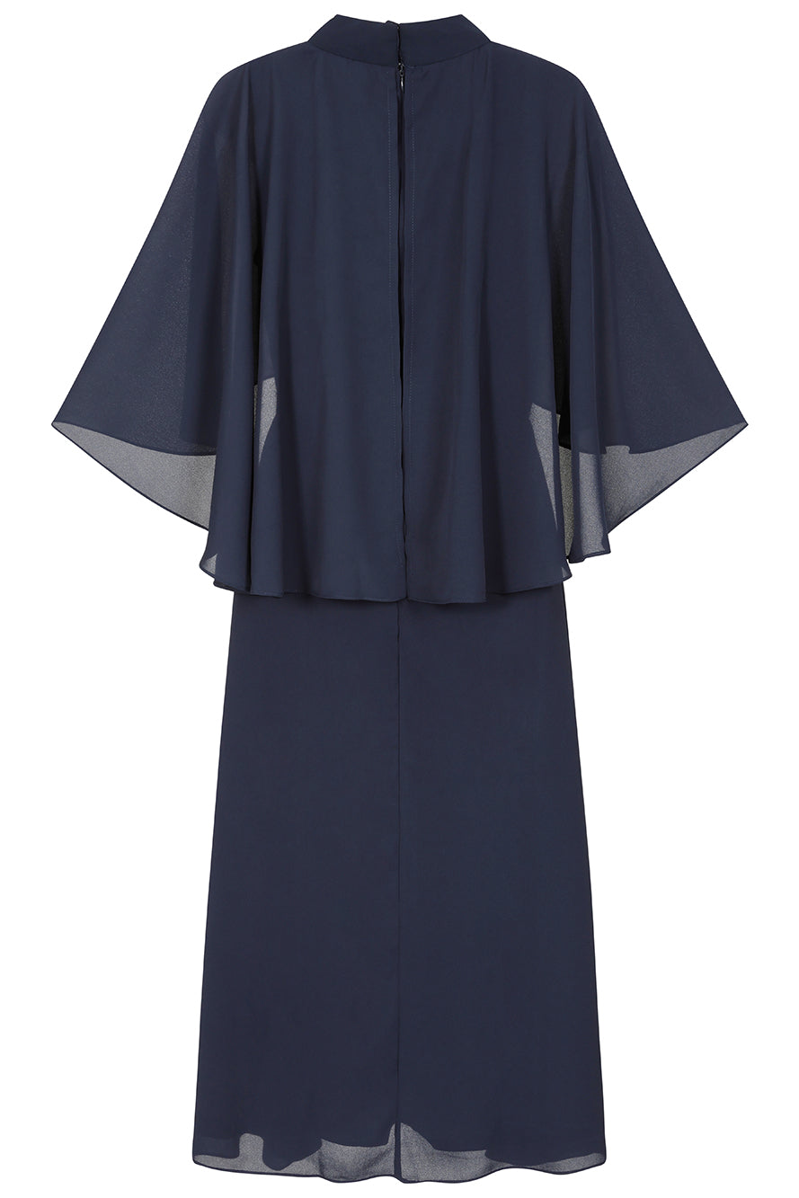 Alani Navy Embellished Cape Sleeve Midi Dress