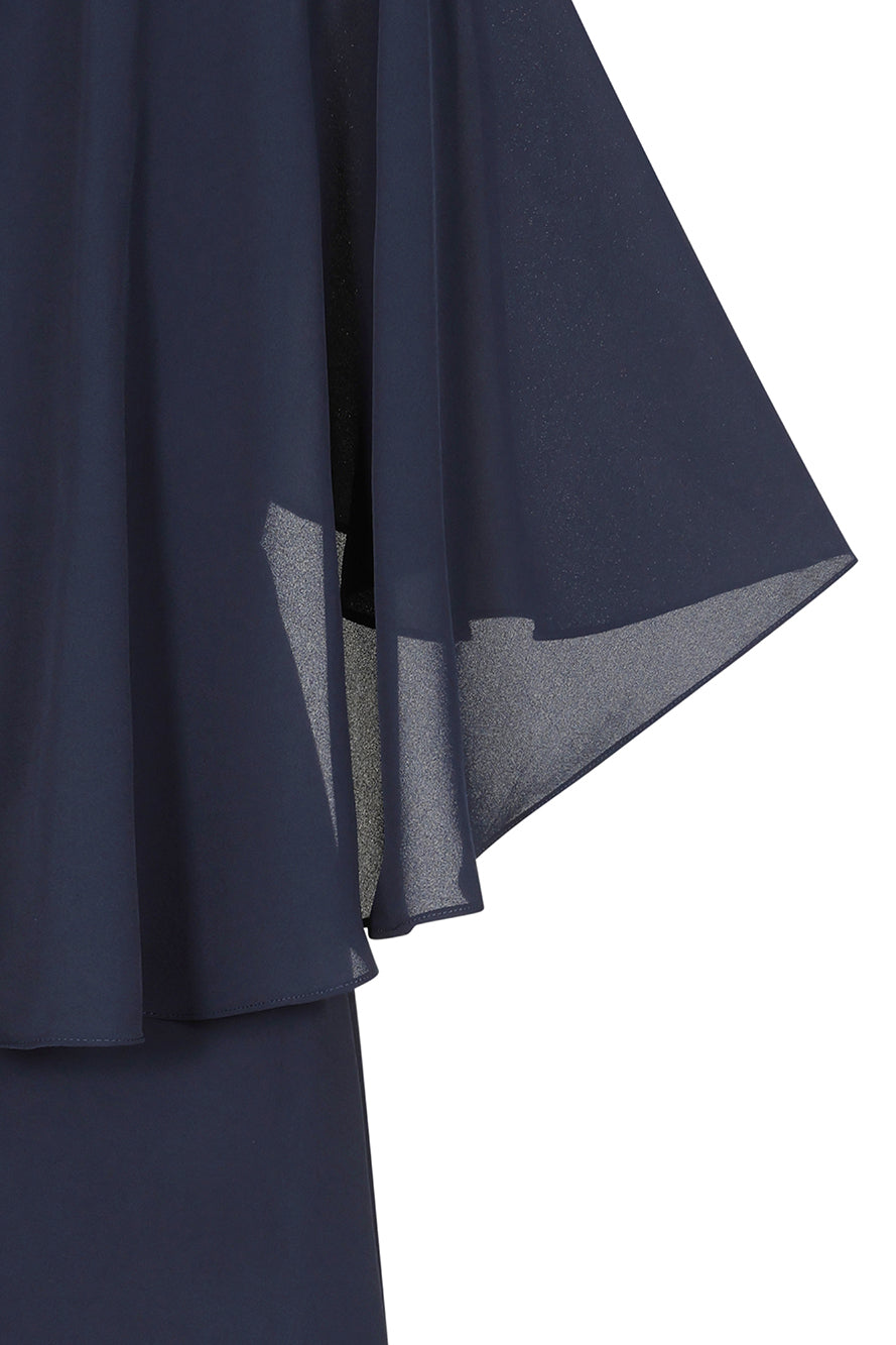 Alani Navy Embellished Cape Sleeve Midi Dress