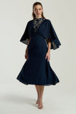 Alani Navy Embellished Cape Sleeve Midi Dress
