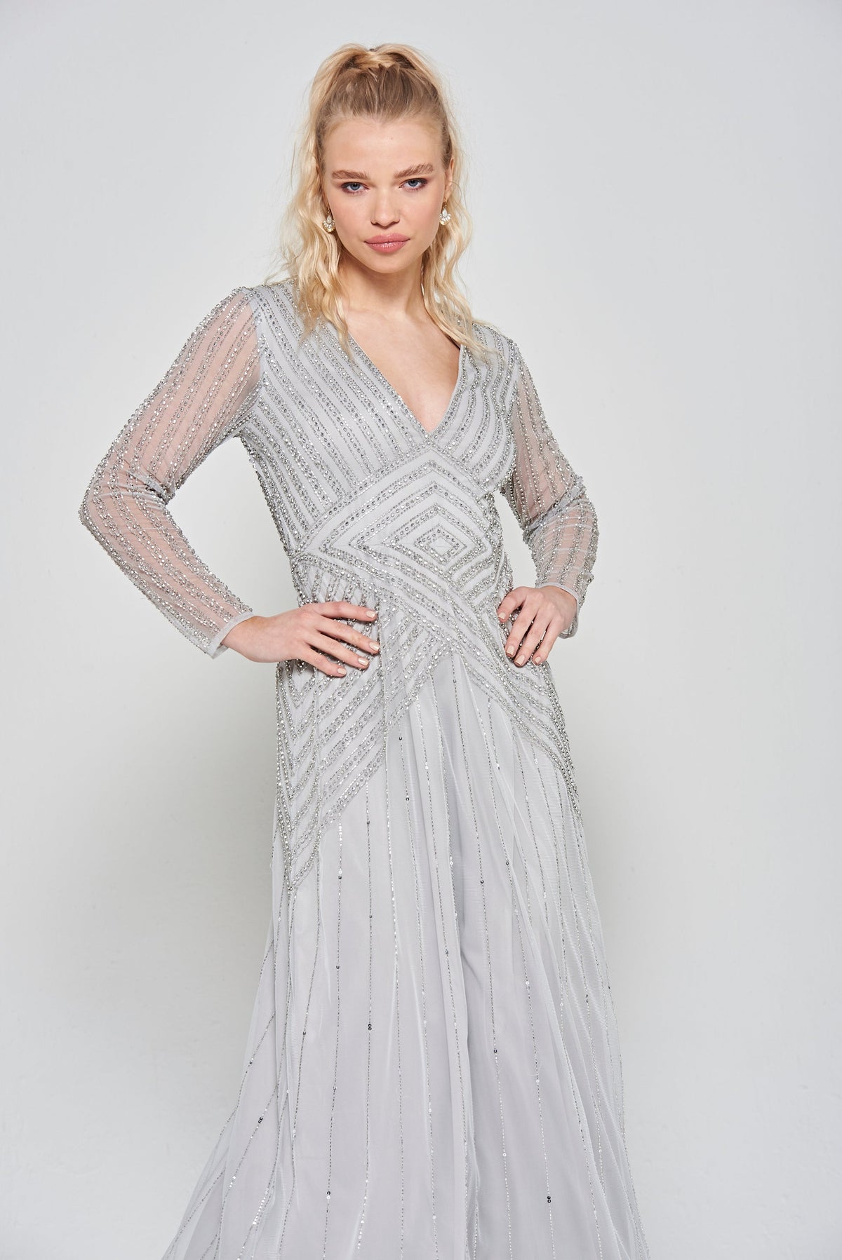 Alberta Grey Embellished Maxi Dress