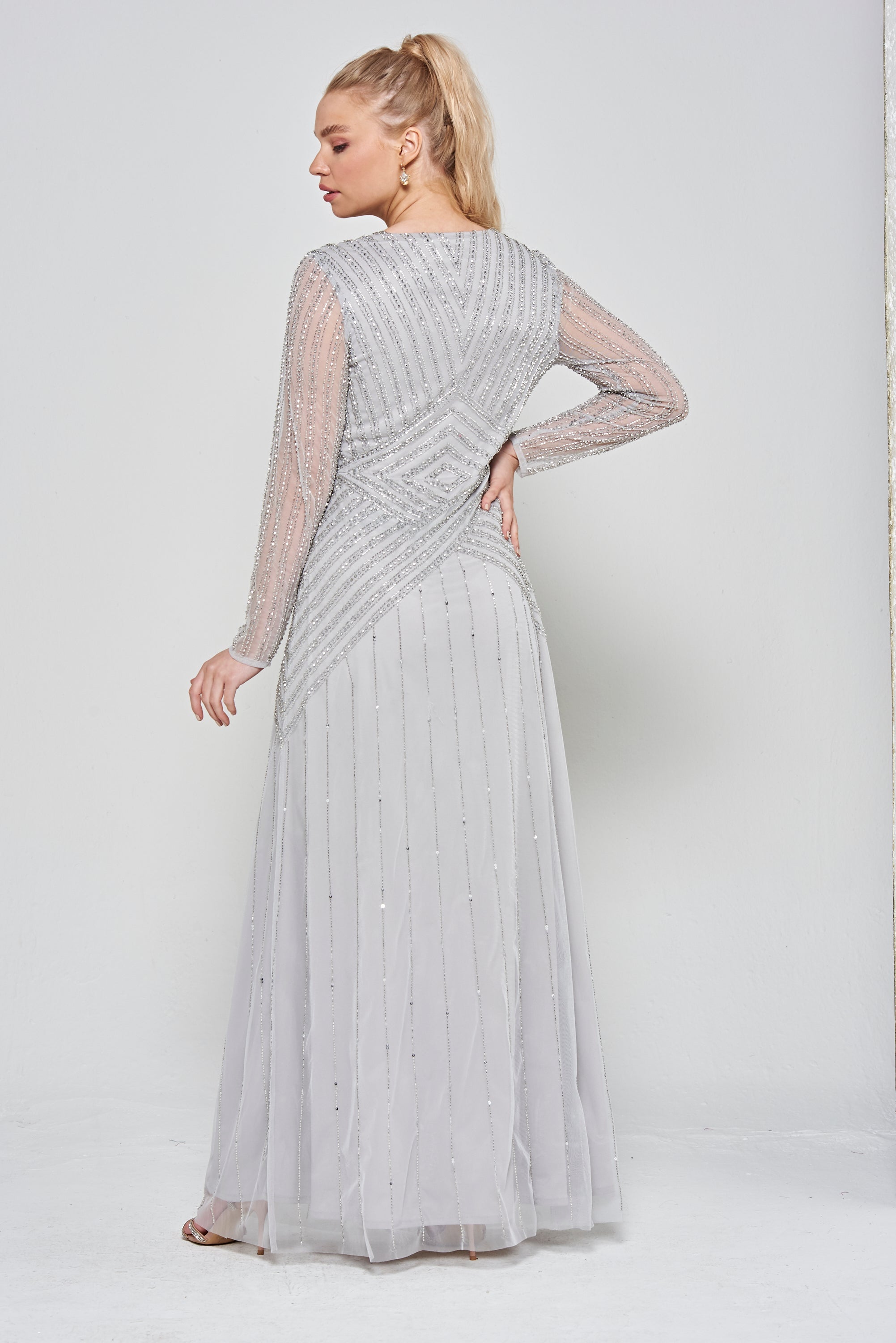 Alberta Grey Embellished Maxi Dress