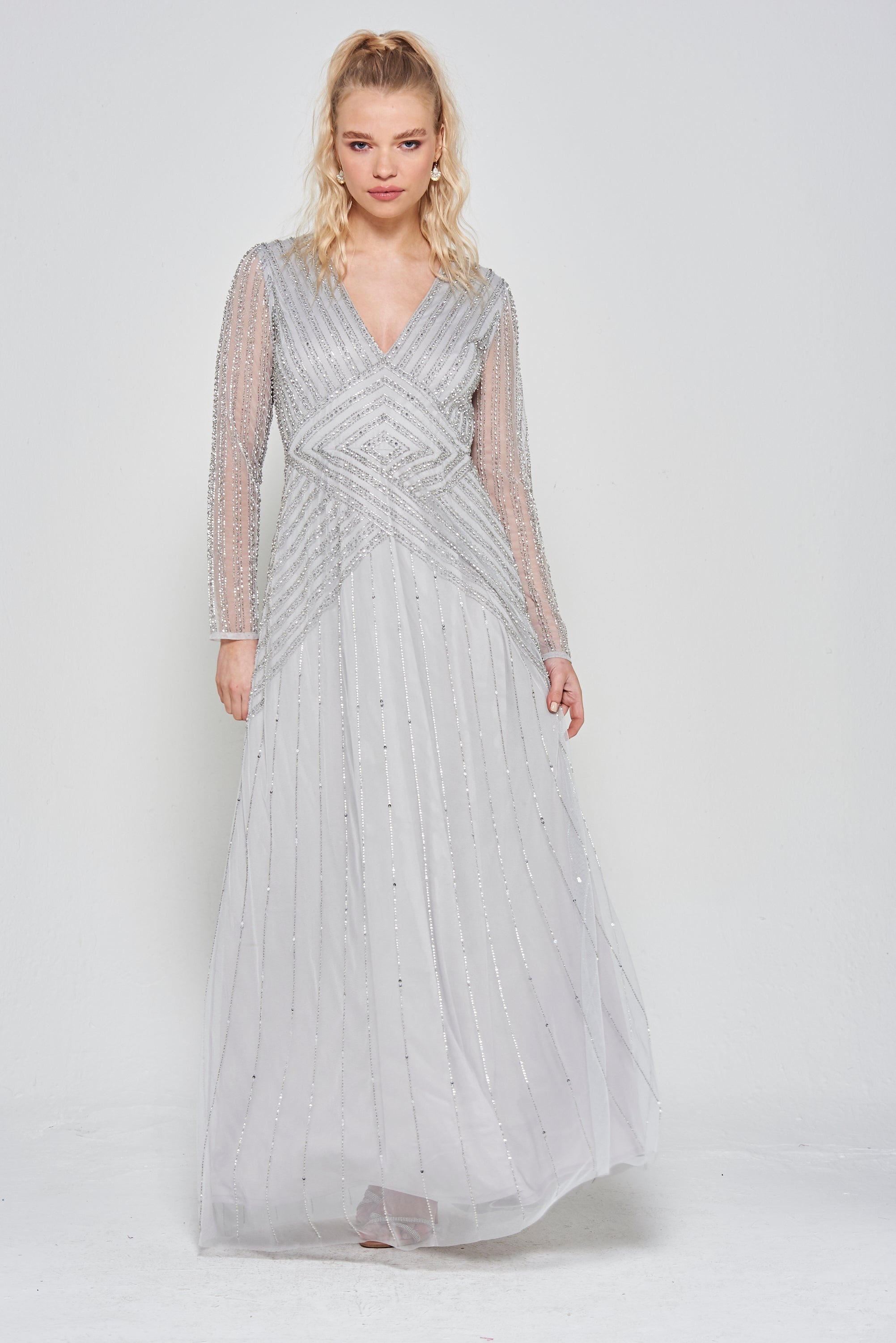 Alberta Grey Embellished Maxi Dress