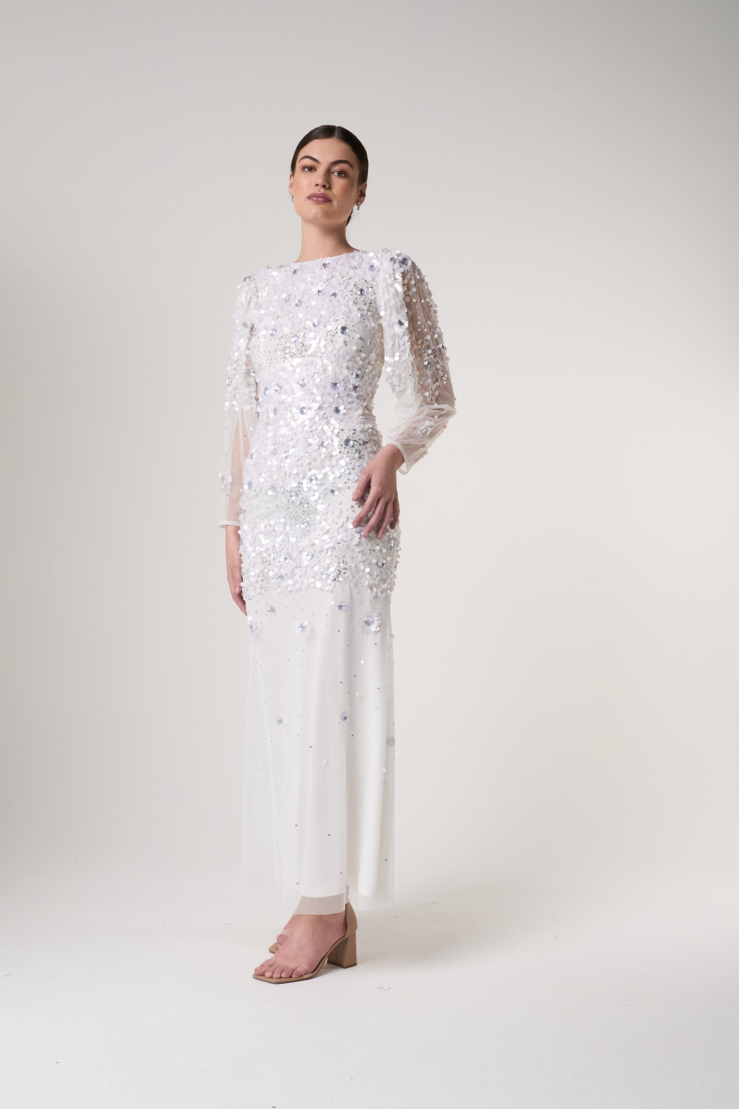 Alix White Floral Embellished Maxi Dress