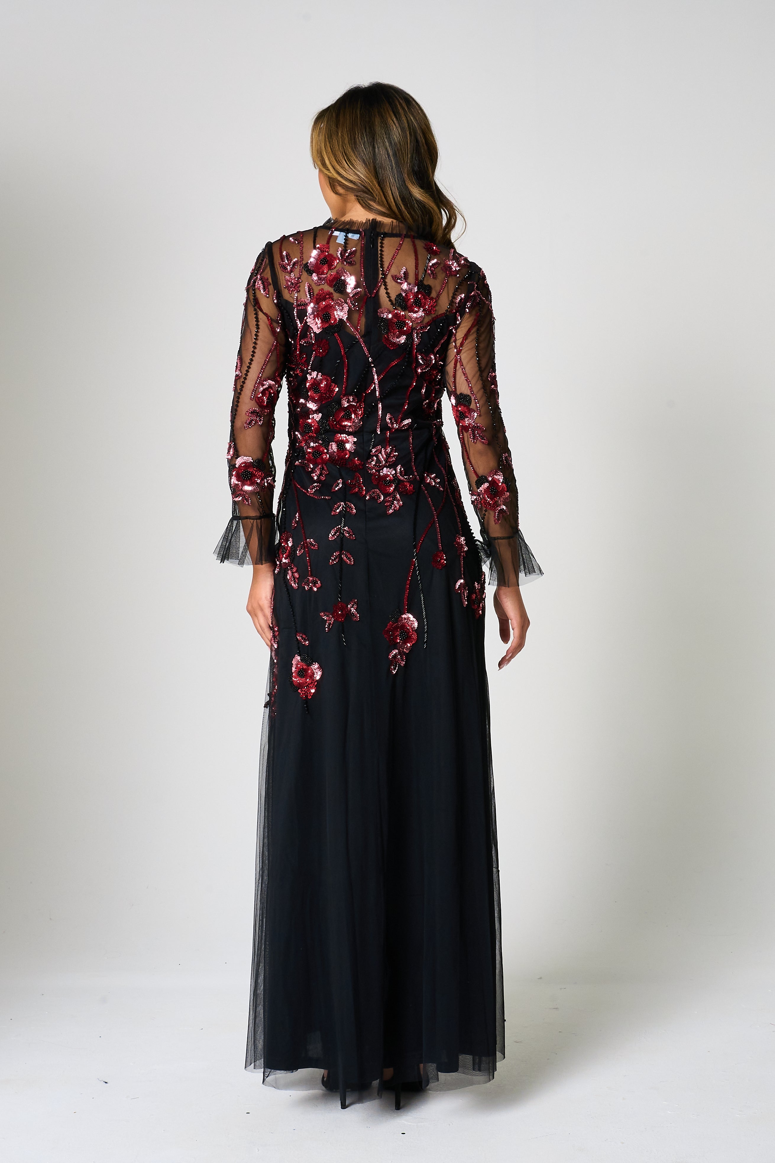 Aliza Black Floral Embellished Maxi Dress