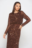 Allegro long sleeve sequin maxi dress in chicory coffee brown