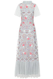 Alouette Ice Blue Floral Embroidered Maxi Dress