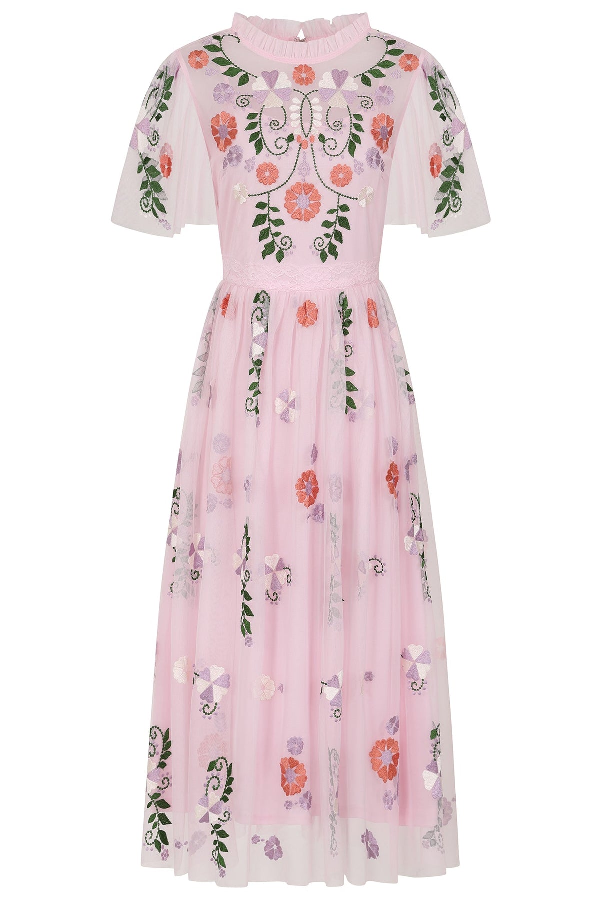 Althea Pink Floral Embroidered Midi Dress