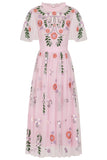 Althea Pink Floral Embroidered Midi Dress