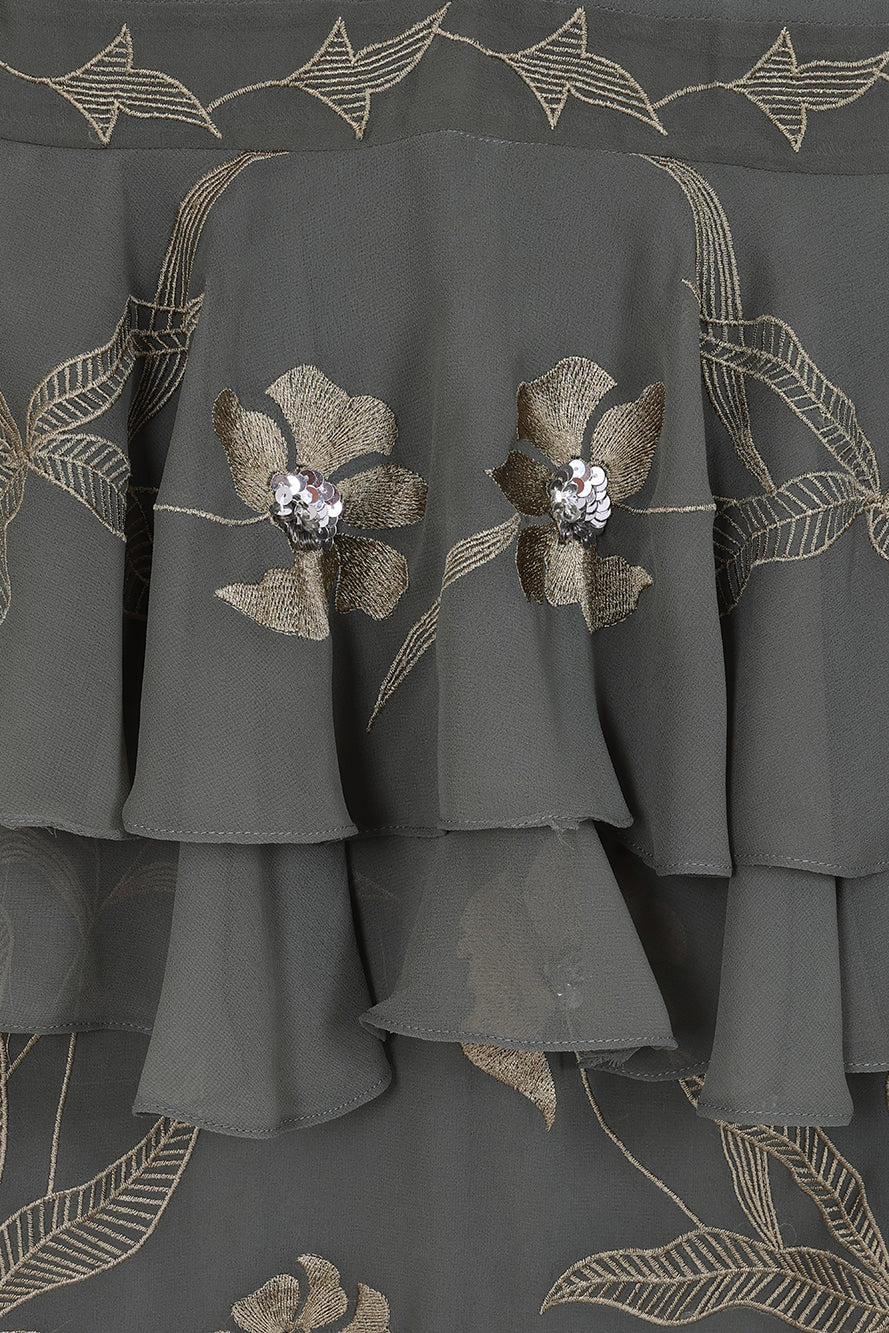 Aluma Olive Green Embroidered Midaxi Dress