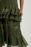Aluma Olive Green Embroidered Midaxi Dress