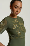Aluma Olive Green Embroidered Midaxi Dress
