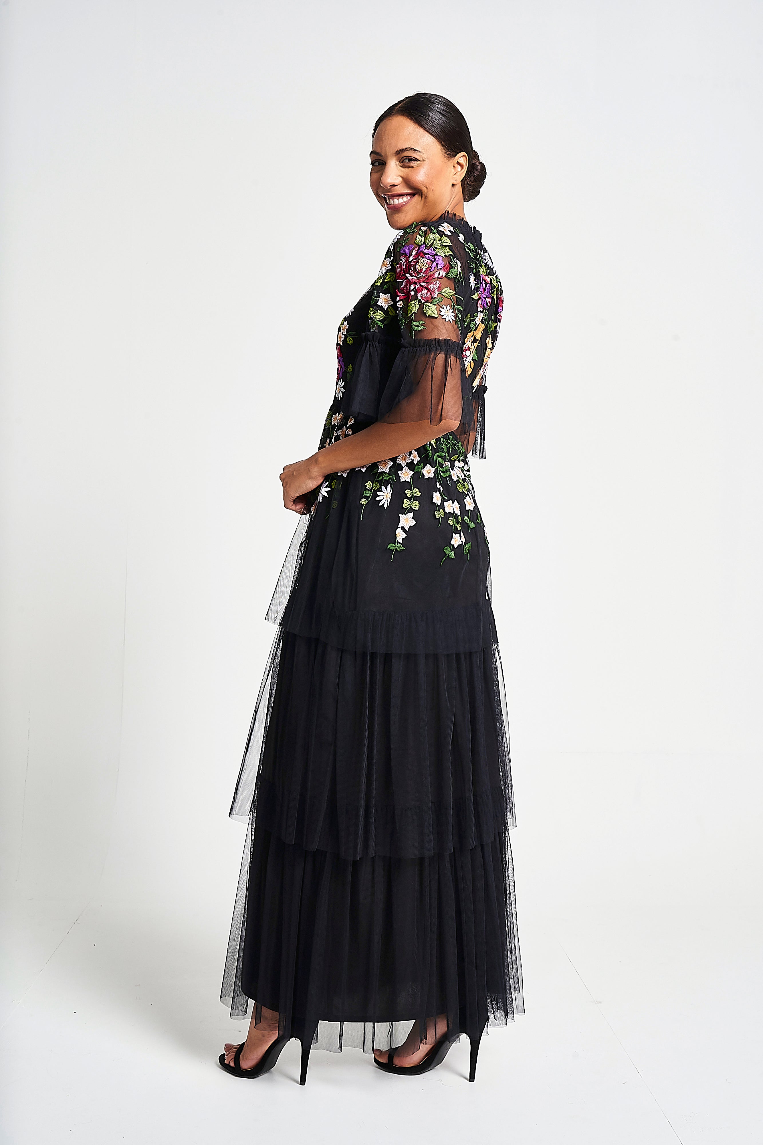 Amanda Black Floral Embroidered Maxi Dress