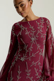 Amara Burgundy Embellished Maxi Dress