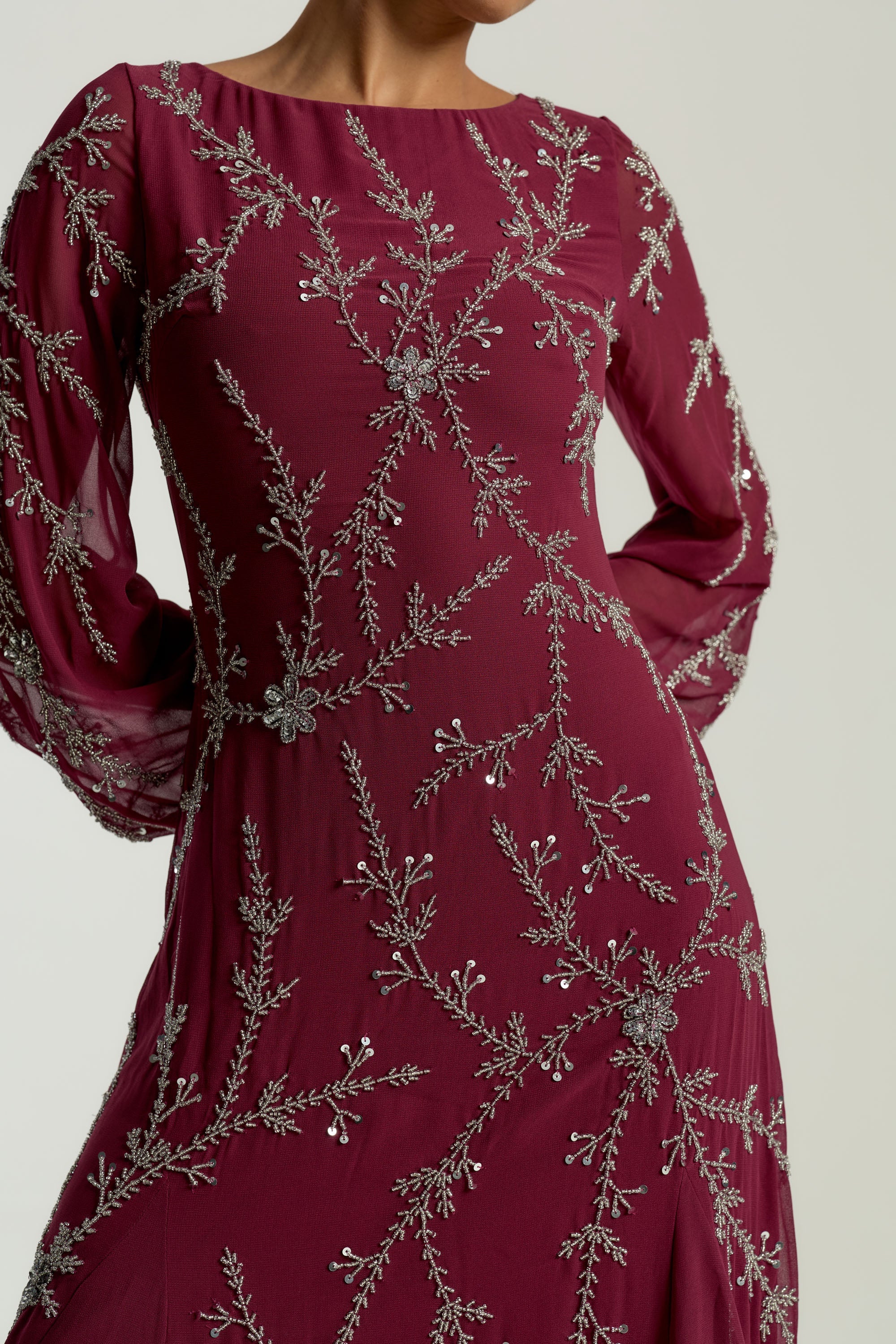 Amara Burgundy Embellished Maxi Dress