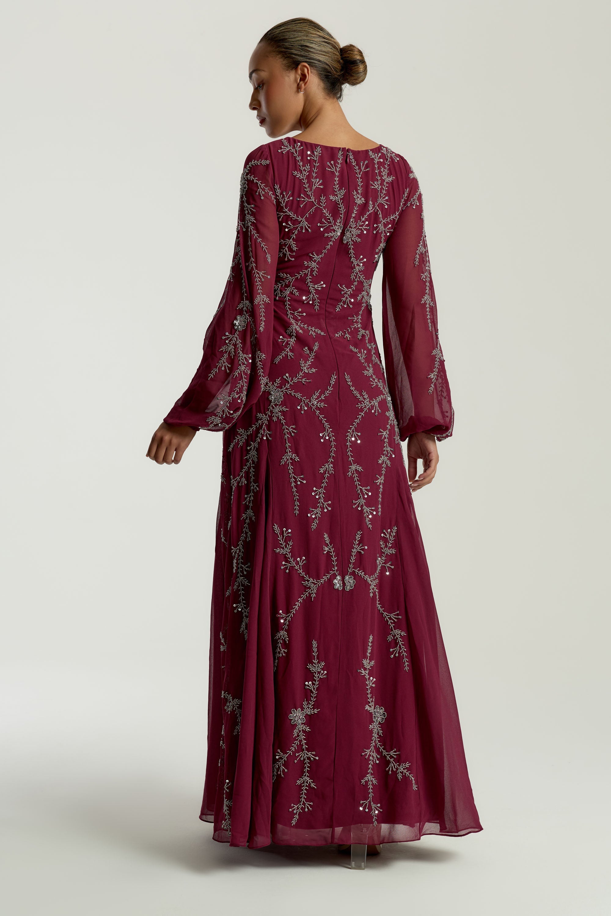 Amara Burgundy Embellished Maxi Dress