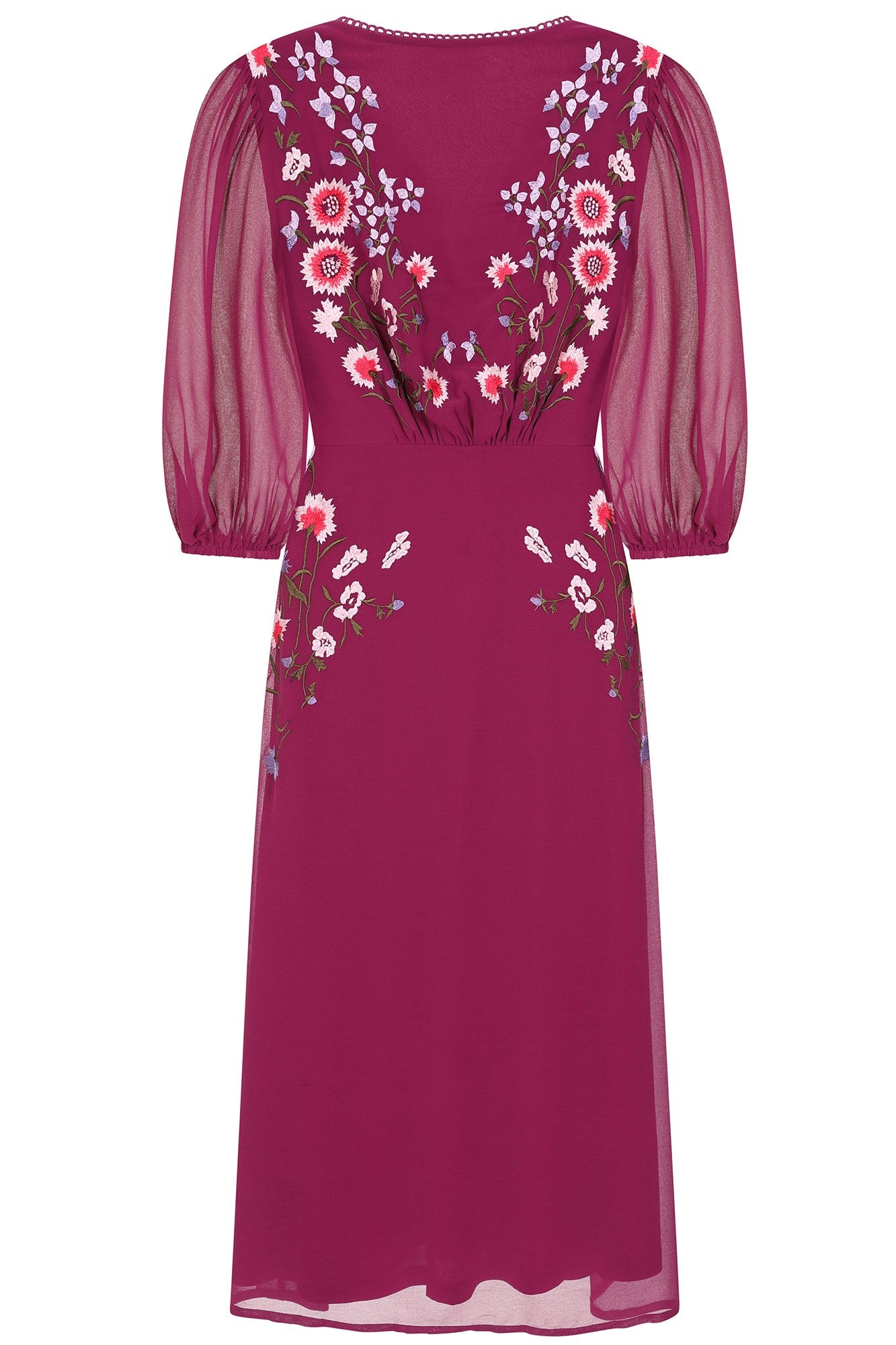 Amaya Floral Embroidered Midi Dress - Boysenberry