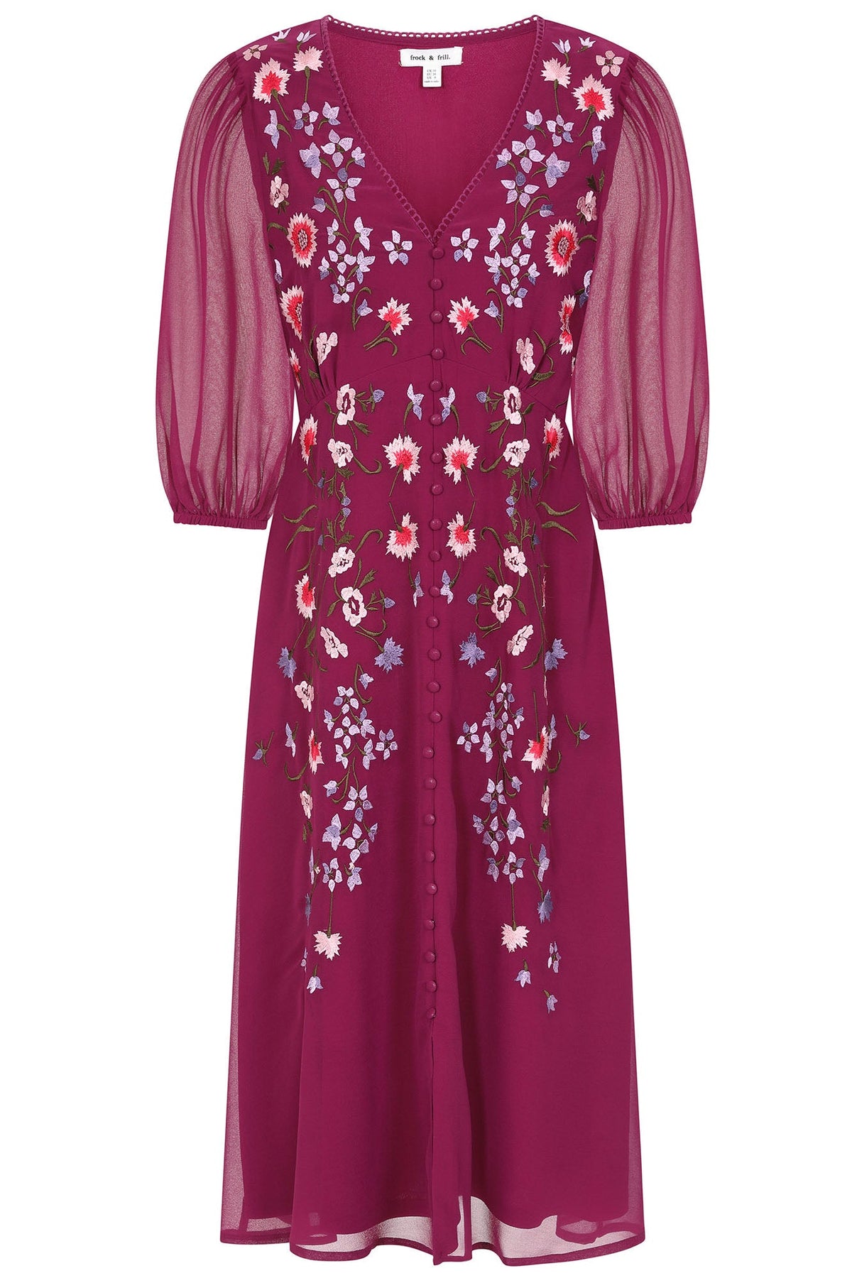 Amaya Floral Embroidered Midi Dress - Boysenberry