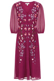 Amaya Floral Embroidered Midi Dress - Boysenberry